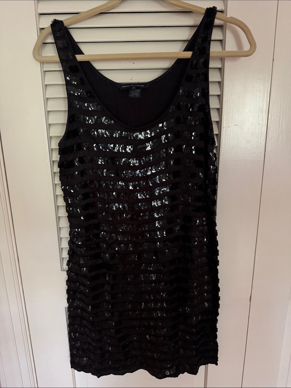 French Connection Black Sequin Stripe Mini Dress